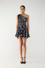 Ikat One-Shoulder Mini Dress
