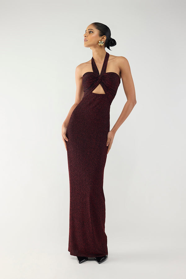 Crimson Halo Halter Dress