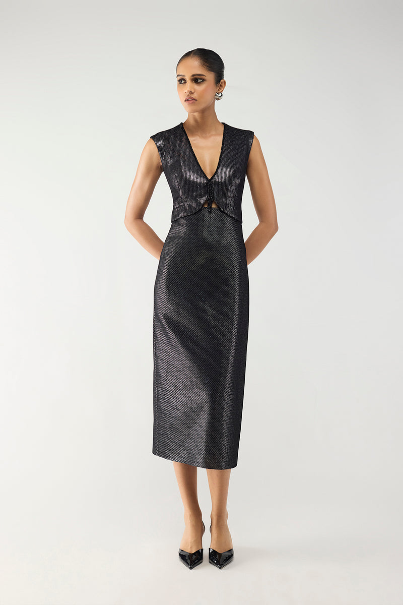 Midnight Mirror Sheath Dress - Black