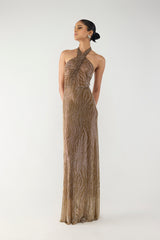 Gold Sequin Halter Gown