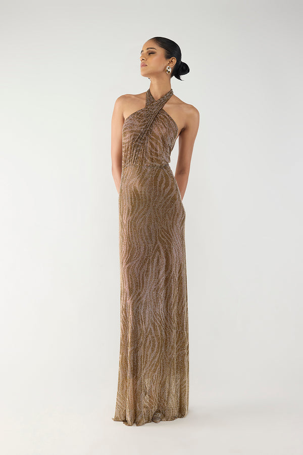 Gold Sequin Halter Gown