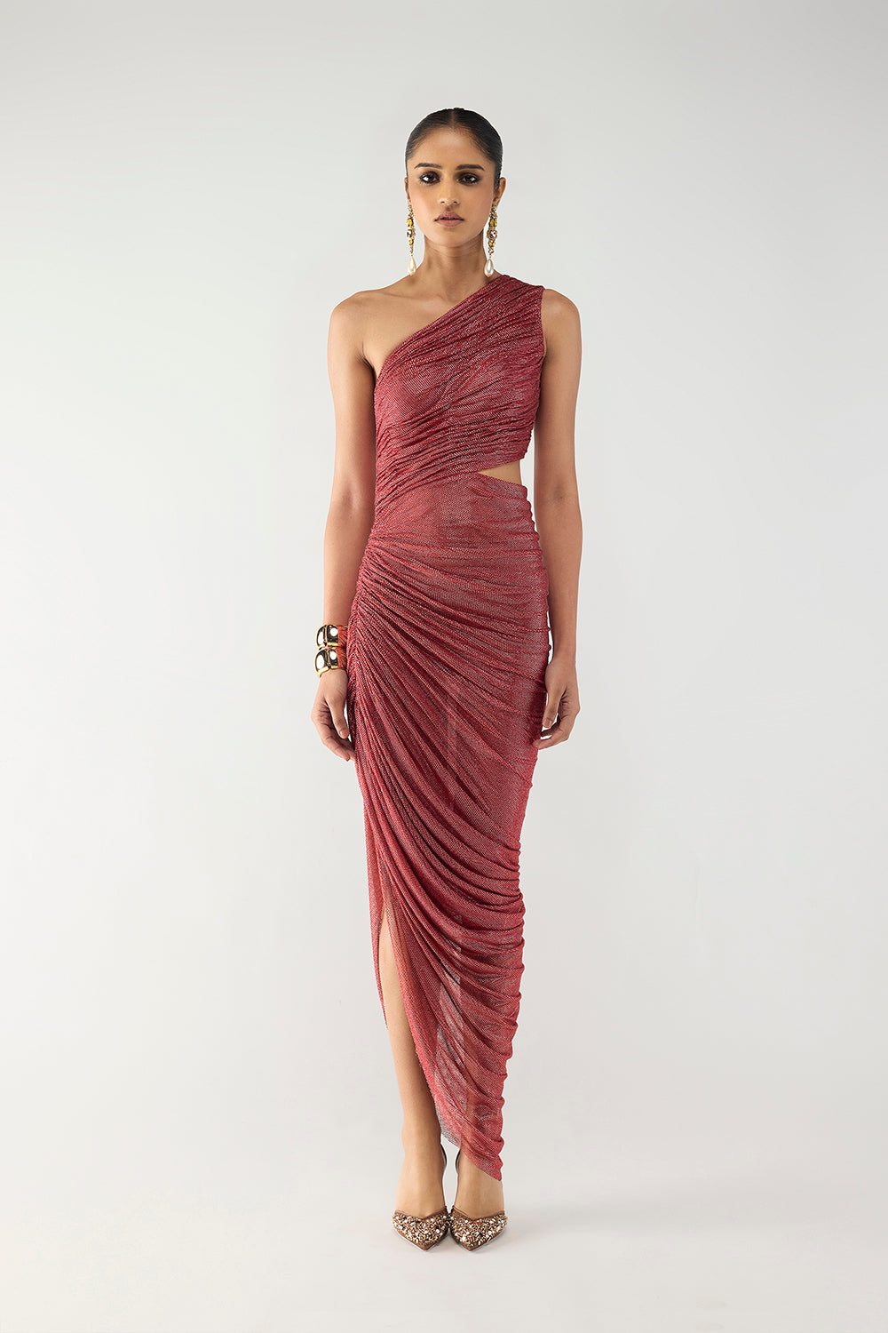 Crimson One-Shoulder Gown