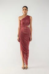 Crimson One-Shoulder Gown