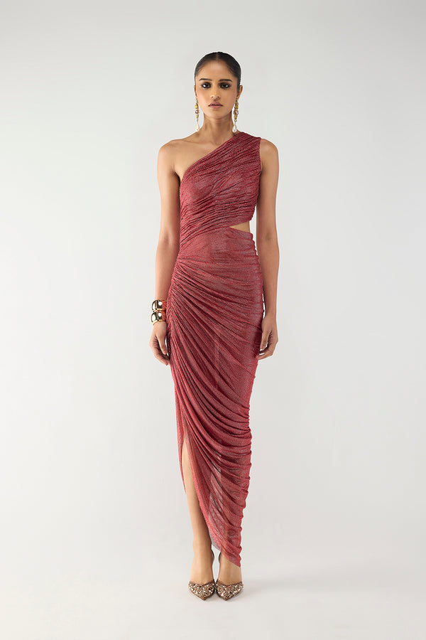 Crimson One-Shoulder Gown