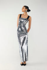 Silver Beaded Straped Gown