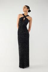 Black Crystal Halter Gown