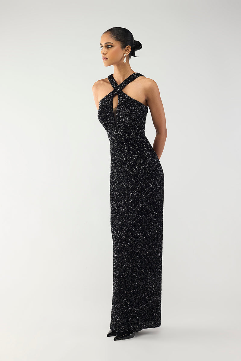 Black Crystal Halter Gown