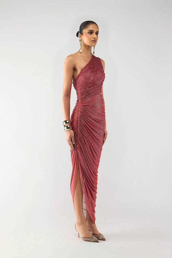 Crimson One-Shoulder Gown