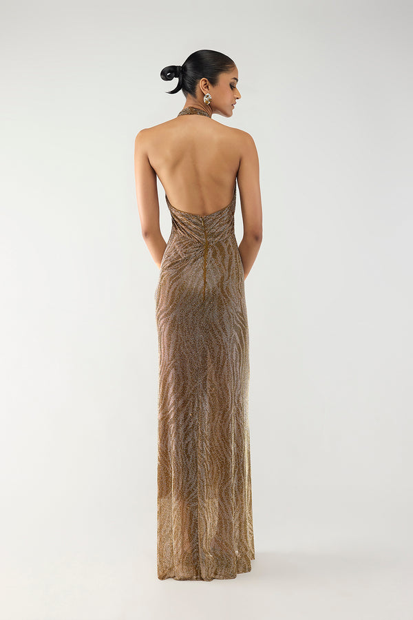 Gold Sequin Halter Gown