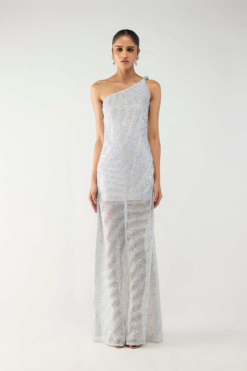 Iridescent One-Shoulder Gown