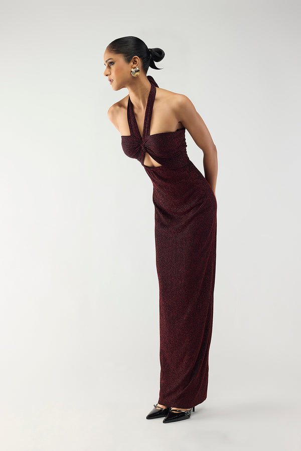Crimson Halo Halter Dress