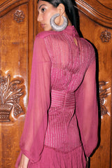 Pink Chiffon HIgh-Neck Studded Dress