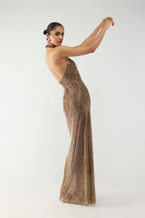 Gold Sequin Halter Gown