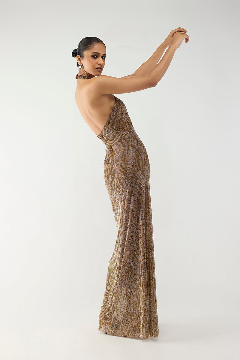 Gold Sequin Halter Gown