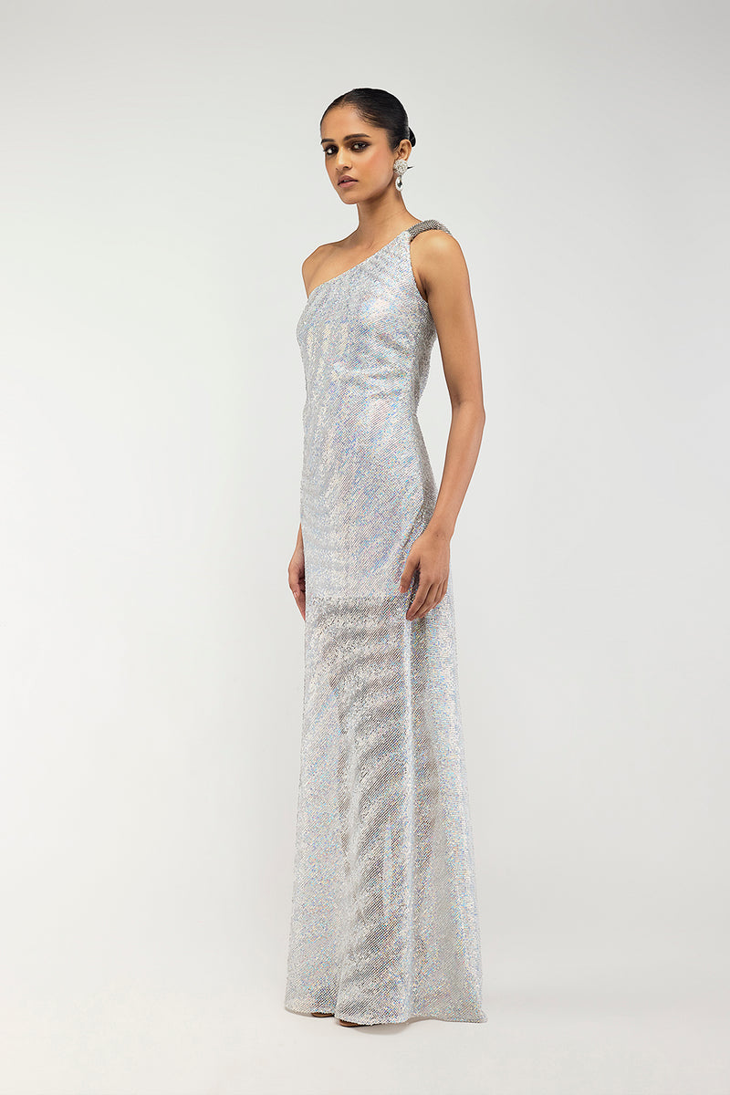 Iridescent One-Shoulder Gown