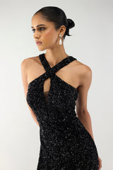 Black Crystal Halter Gown