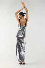 Silver Beaded Straped Gown
