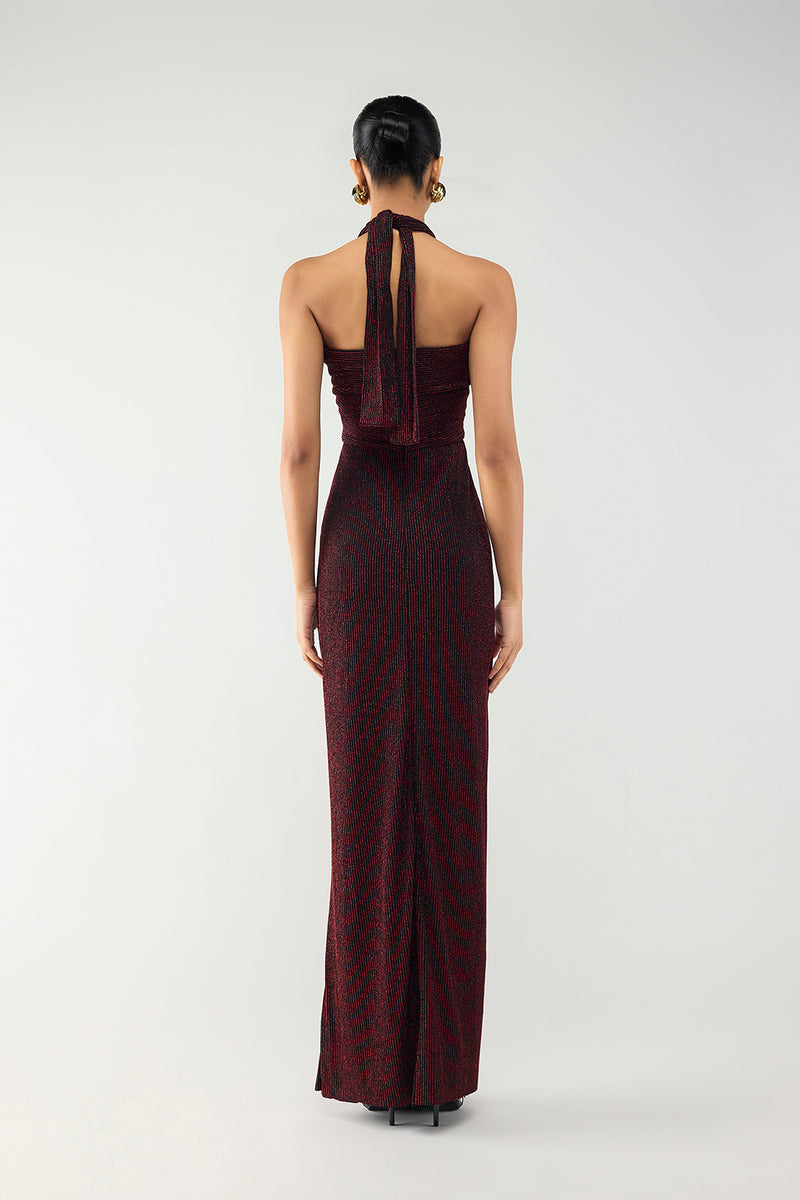 Crimson Halo Halter Dress