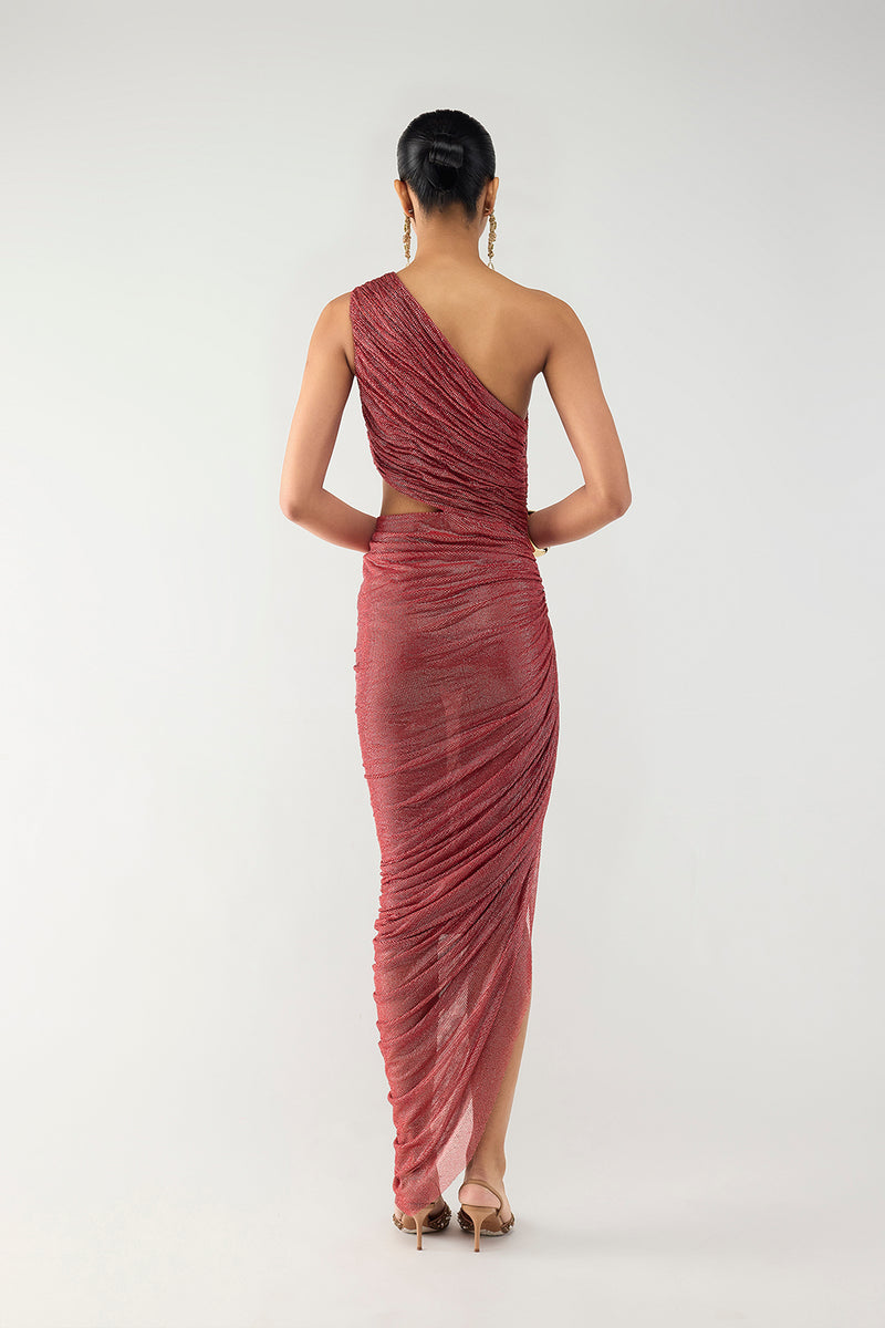 Crimson One-Shoulder Gown