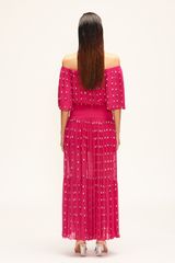 Hot Pink Off Shoulder Maxi Dress With Slits