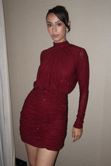 Maroon Crystal Mini Dress