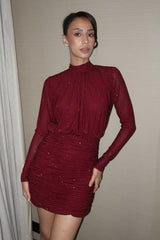 Maroon Crystal Mini Dress