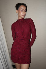 Maroon Crystal Mini Dress