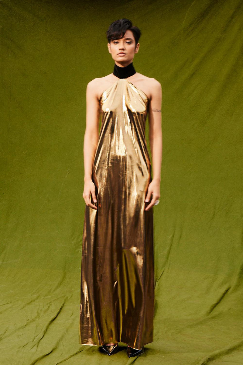 Oly Dress in Liquid Gold – Kangana Trehan