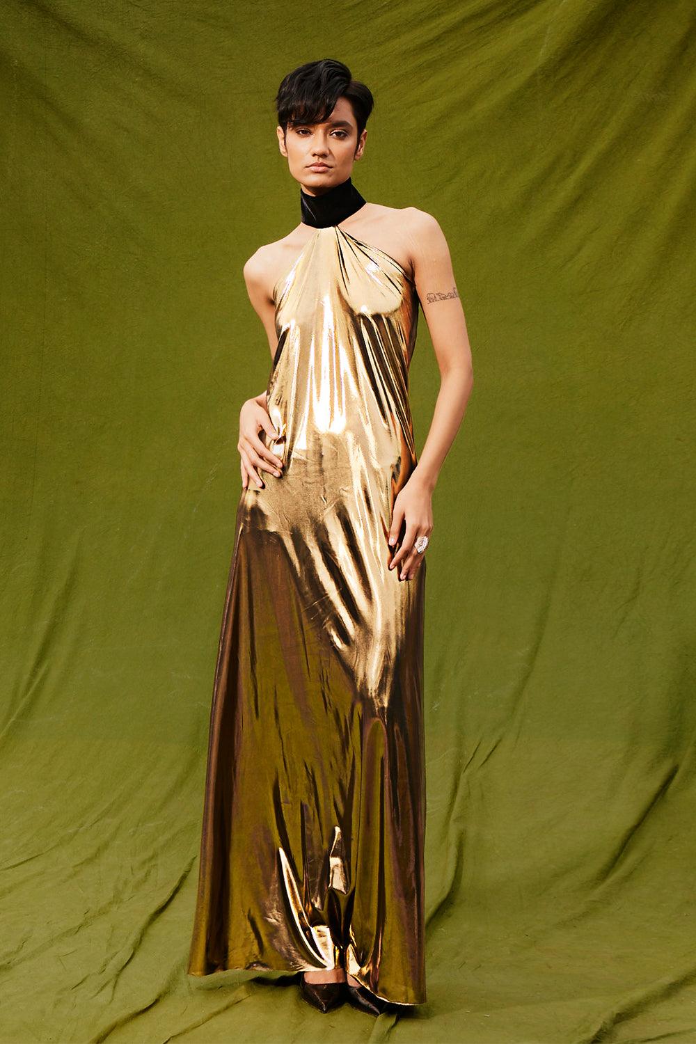 Oly Dress in Liquid Gold – Kangana Trehan