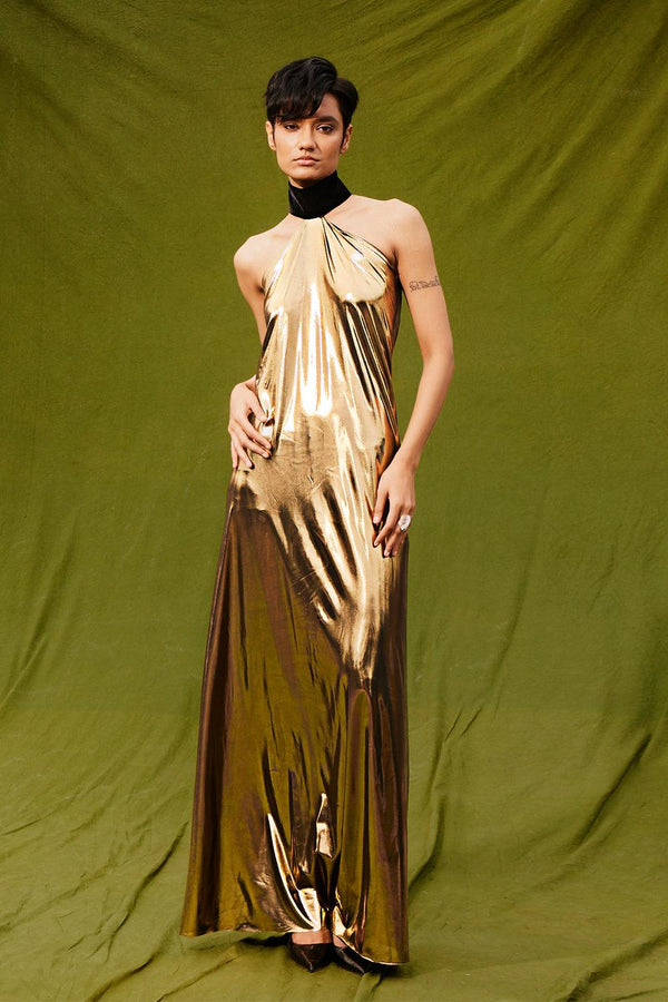 Oly Dress in Liquid Gold