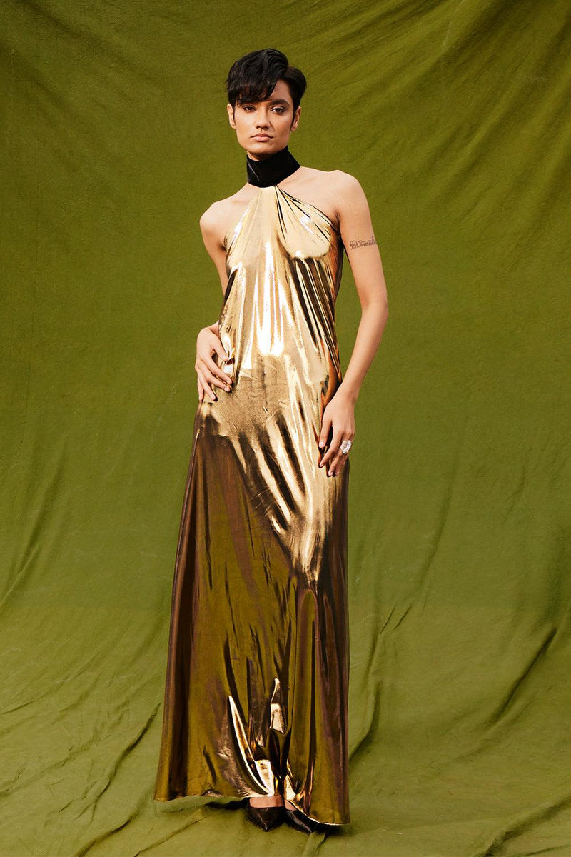 Oly Dress in Liquid Gold – Kangana Trehan Oly Dress in Liquid Gold – Kangana Trehan