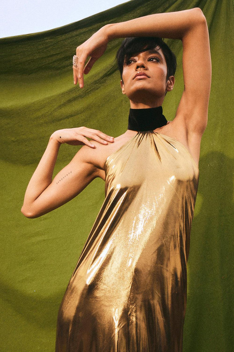 Oly Dress in Liquid Gold – Kangana Trehan