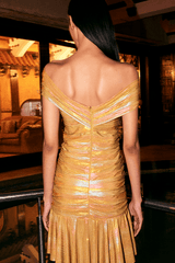Yellow Metallic Jersey Off-Shoulder Dress