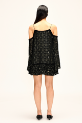 Black Embroidered Dress With Flared Sleeves