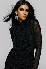 Midnight Black Crystal Mini Dress