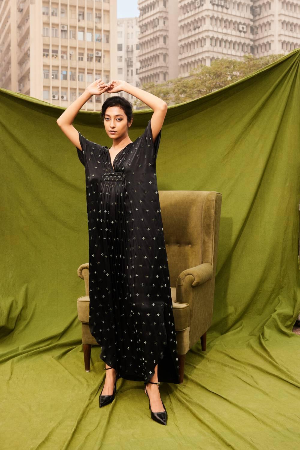 Kim Kaftan Dress in Midnight Black