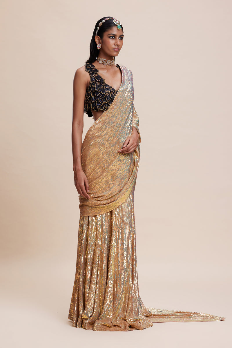 Gold Sequin Saree