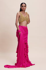 Hot Pink Sari with Gold Blouse