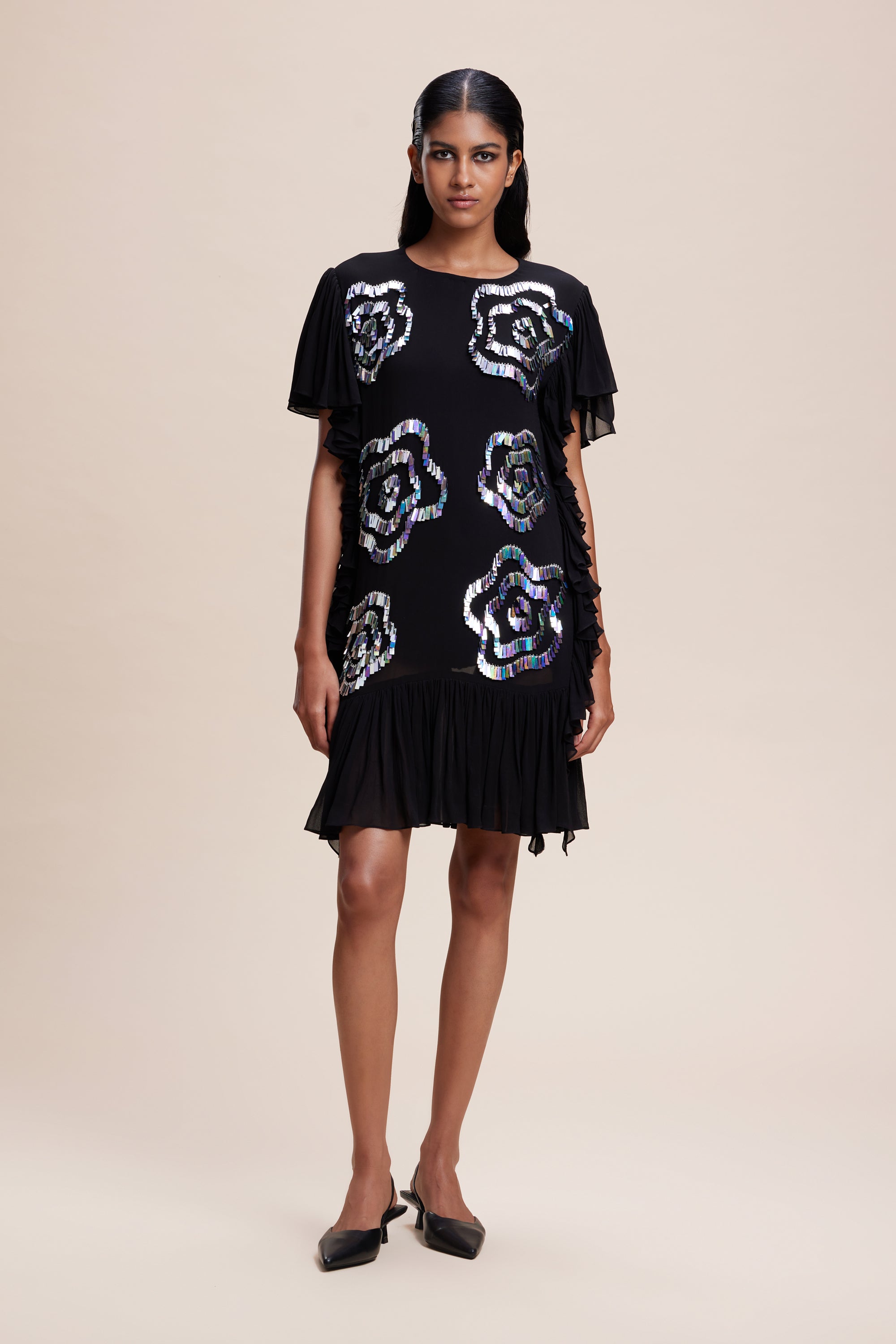 Black Midi Ruffle Dress