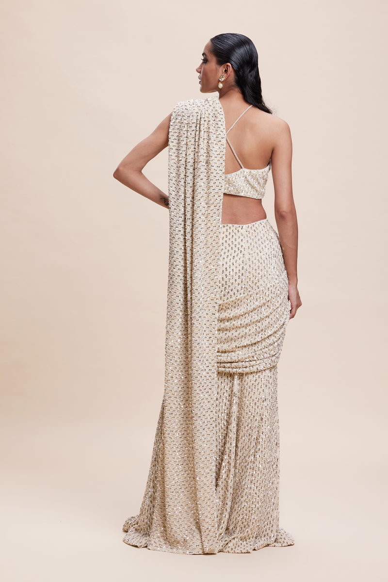 Crème Embellished Draped Saree