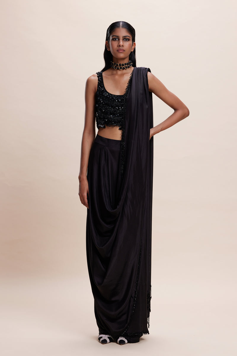 Black Saree with Embellished Blouse