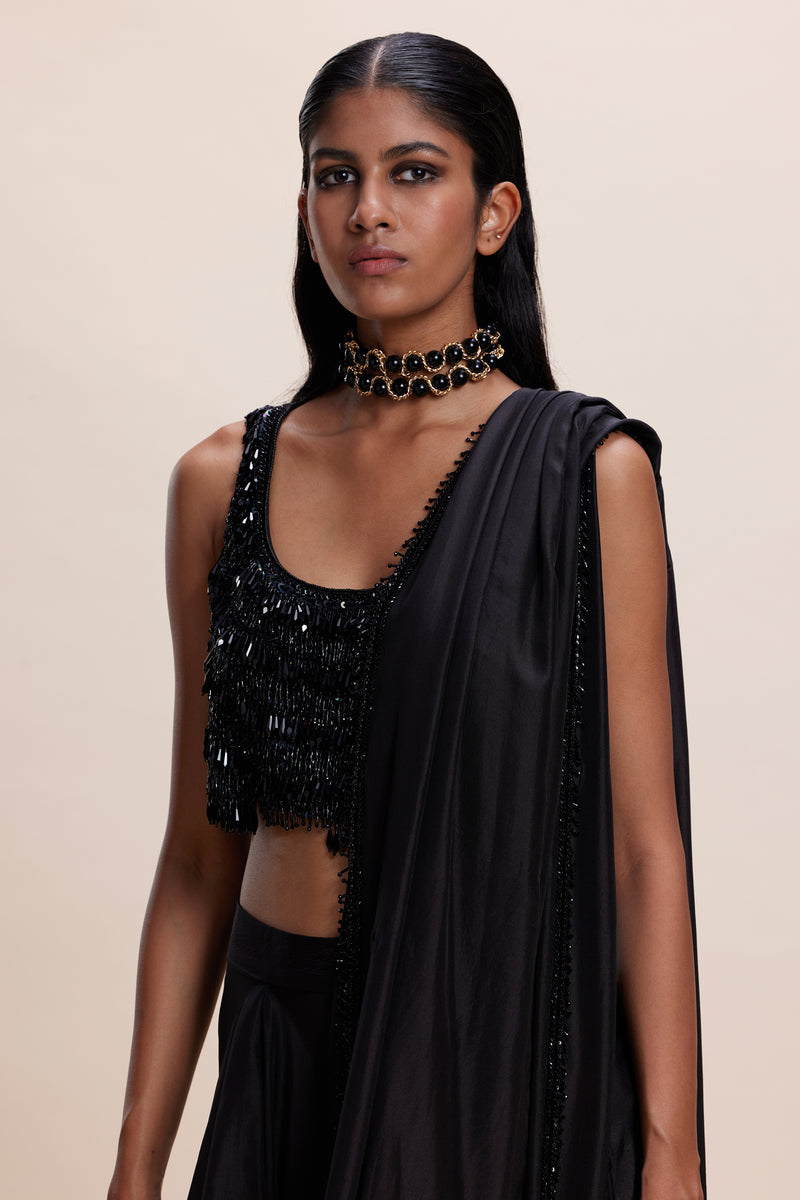 Black Saree with Embellished Blouse