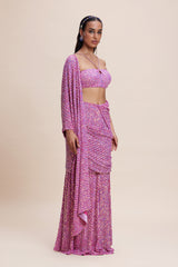 Pink Embellished Draped Saree