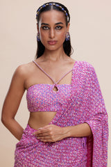 Pink Embellished Draped Saree