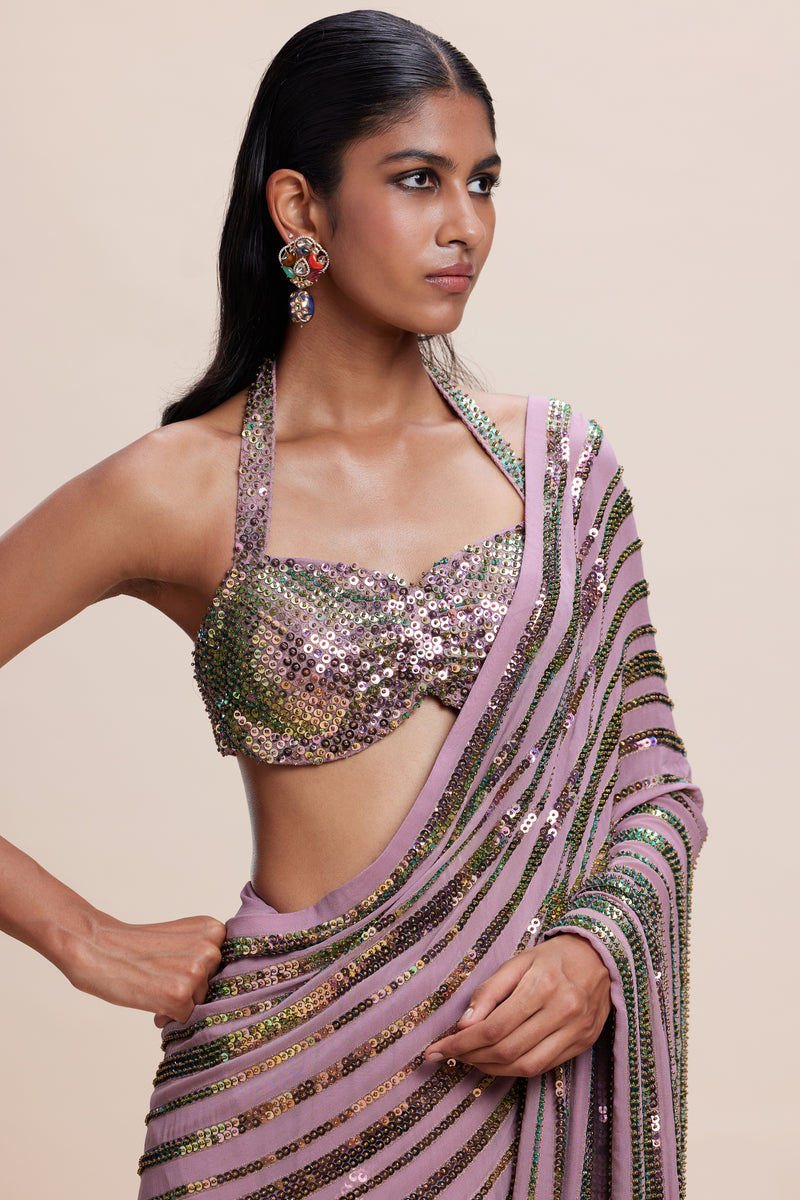 Pink Sequin Saree