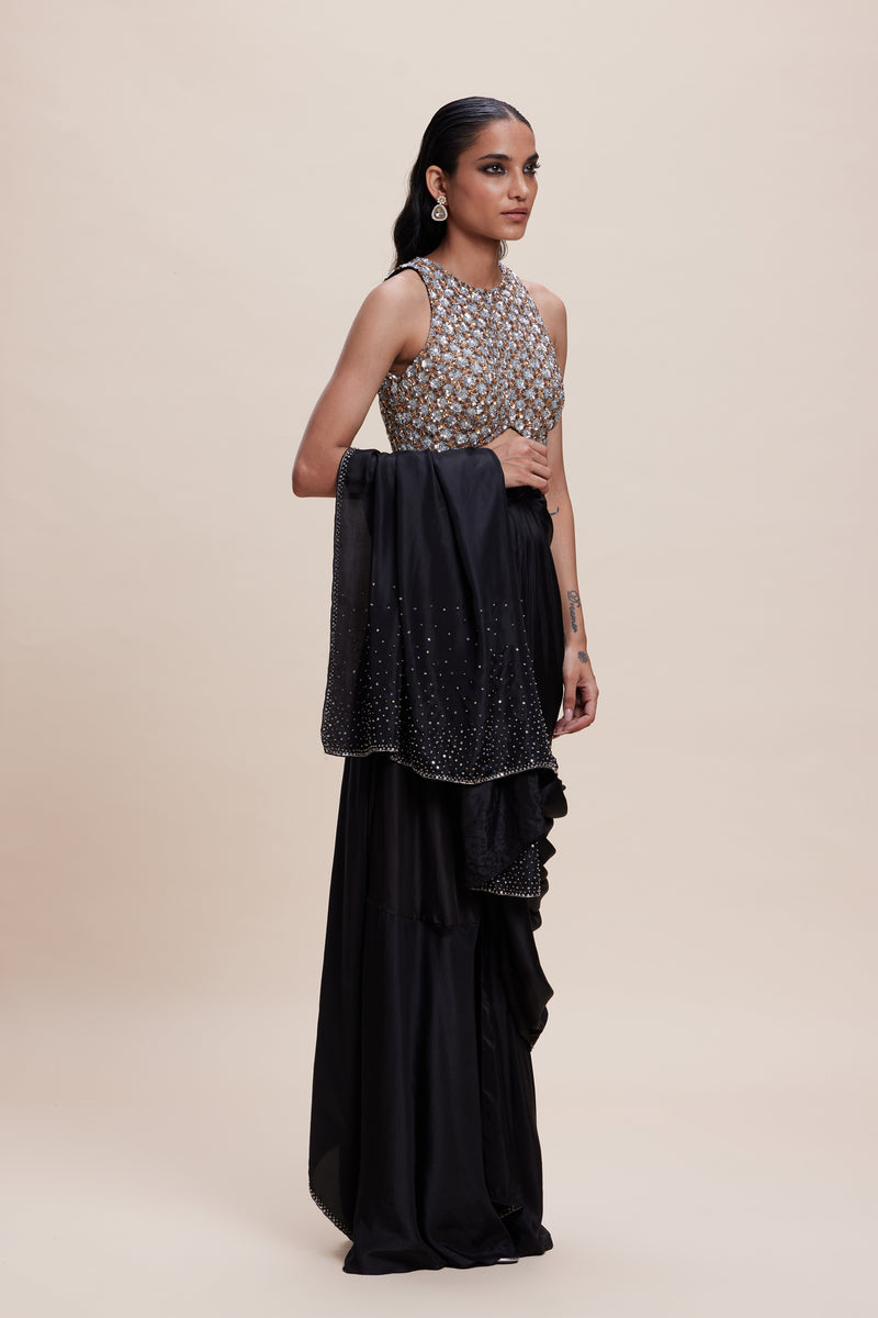 Black Saree with Embellished Blouse