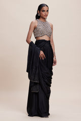 Black Saree with Embellished Blouse