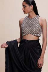 Black Saree with Embellished Blouse