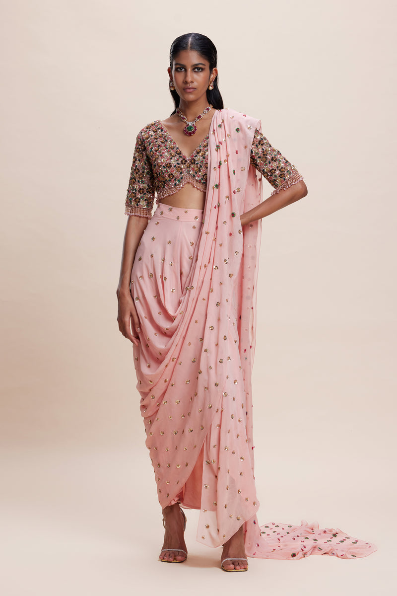 Pink Drape Saree