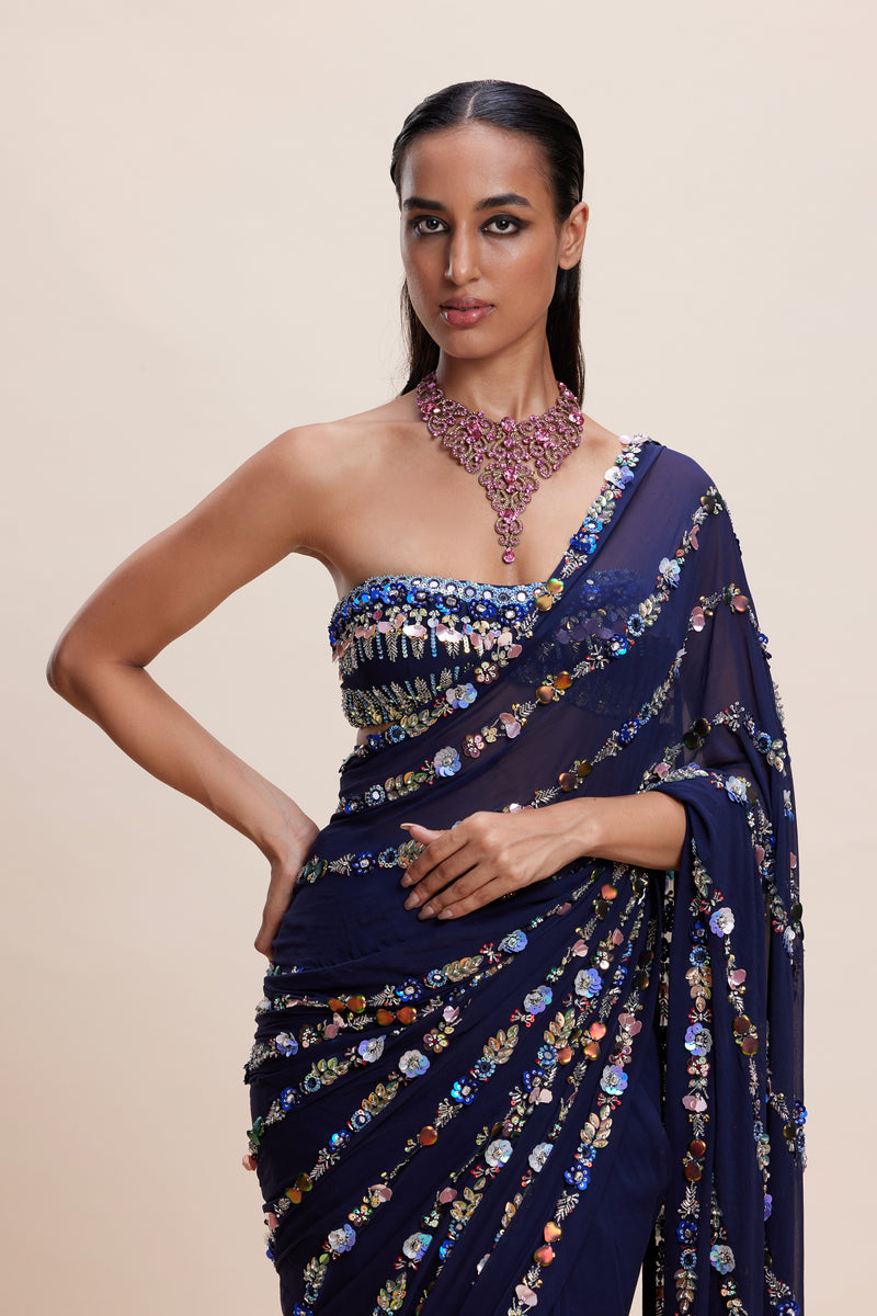 Midnight Blue Embellished Saree